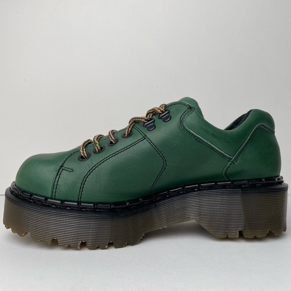 Vintage Dr. Martens England Green Greasy Platform Oxfords UK 7 - Picture 4 of 15